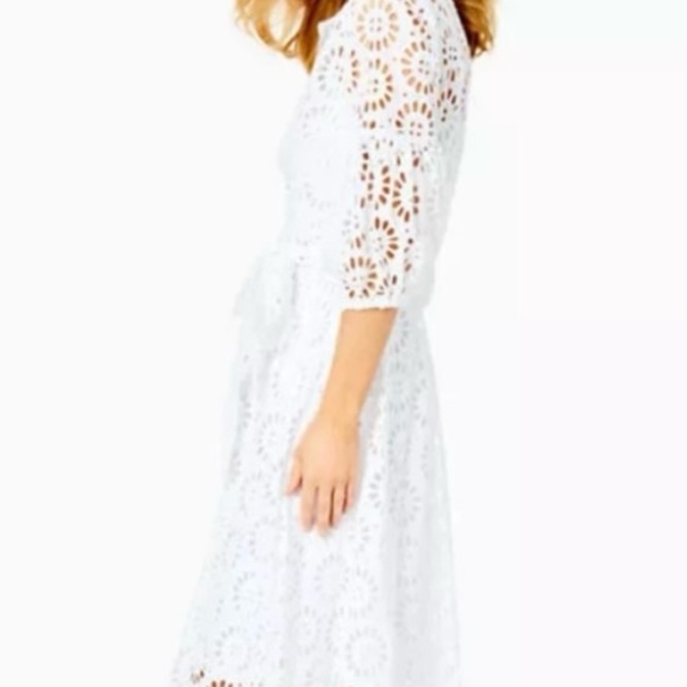 EUC Lily Pulitzer Amrita white eyelet midi dress size 00 resort white EUC - Picture 8 of 9